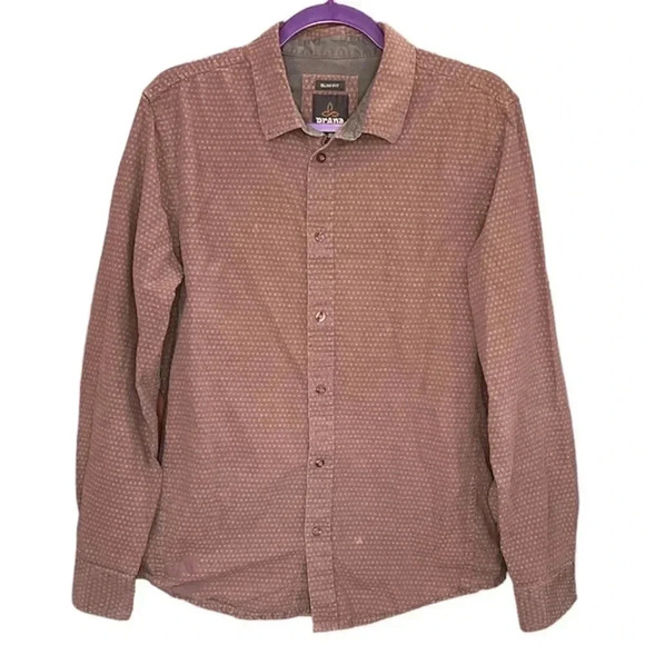 Prana Brown Slim Fit 100% Cotton Button Down Size M - Picture 1 of 8